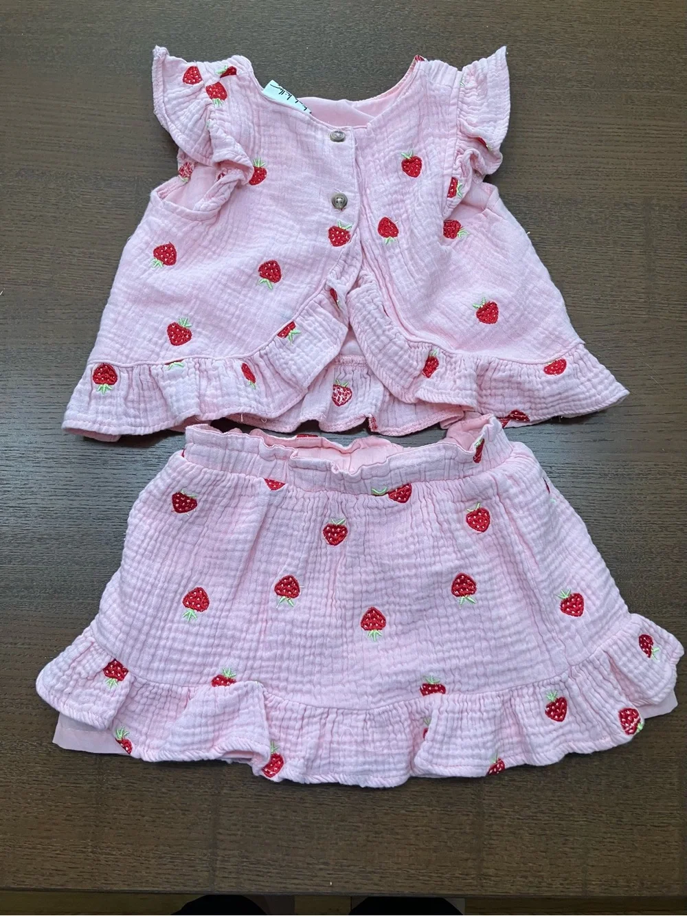 Nicole Miller Pink Strawberry-Print Girls' Two-Piece Top Skirt Set